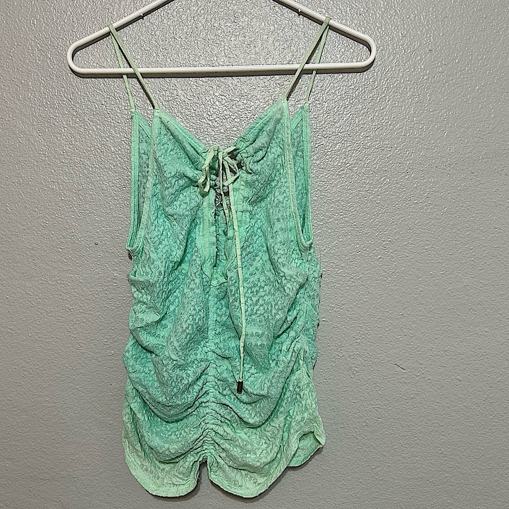Free People Love Her Keyhole Tank Top Aqua NEW